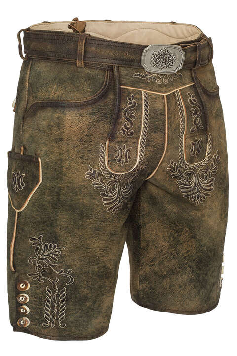 Herren Lederhose kurz bestickt braun