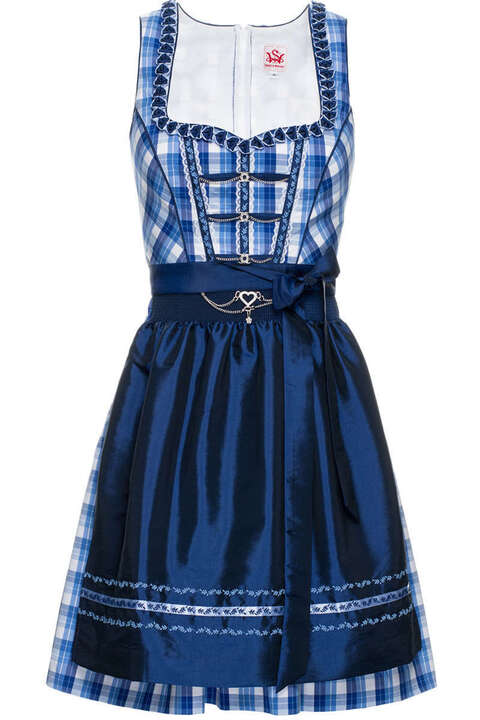 Kariertes Dirndl mit dunkelblauer Schrze