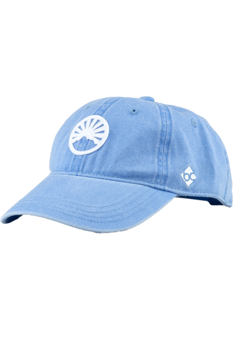 Unisex Cap mit Gipfelstrmer-Design im Denim-Look hellblau