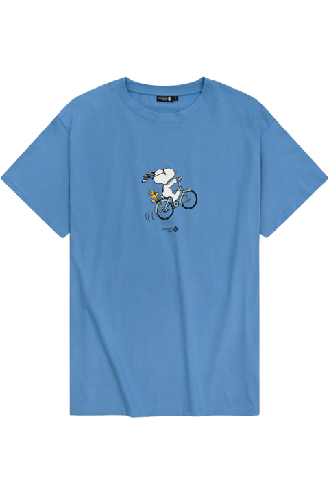 Herren T-Shirt mit Druck 'Peanuts Radln' blau