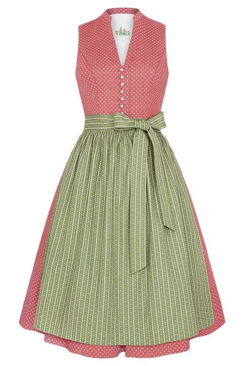Stretch Dirndl midi hochgeschlossen oliv koralle