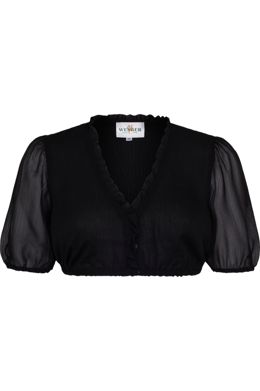 Damen Dirndlbluse V-Ausschnitt Wenger LAURA 54440in 90-SCHWARZ - Vorderansicht