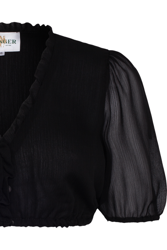Damen Dirndlbluse V-Ausschnitt Wenger LAURA 54440in 90-SCHWARZ - Vorderansicht Detail rechts