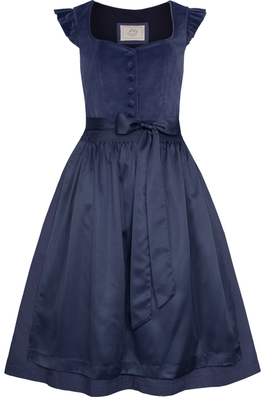 Damen Midi Dirndl Veloursoberteil Trachten Deiser DK262 2024 ELISA/70 in 1595-TAUBENBLAU - Vorderansicht
