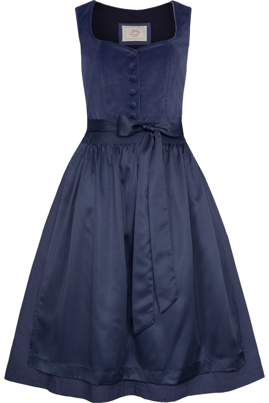 Damen Midi Dirndl Veloursoberteil Trachten Deiser DK262 2024 ELISA/70 in 1595-TAUBENBLAU - Vorderansicht ohne Flügelärmel