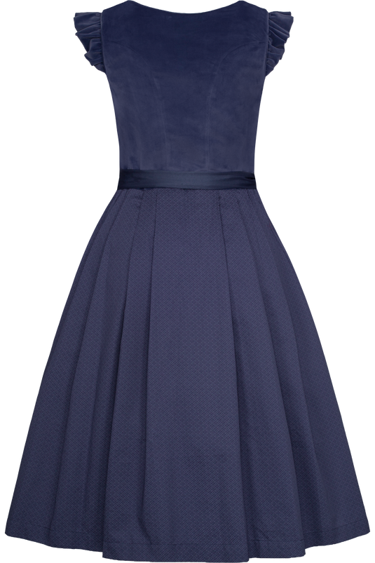 Damen Midi Dirndl Veloursoberteil Trachten Deiser DK262 2024 ELISA/70 in 1595-TAUBENBLAU - Rückansicht