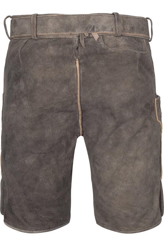 Herren Lederhose kurz mit Stickereien und Gürtel - stonegrey schwarz