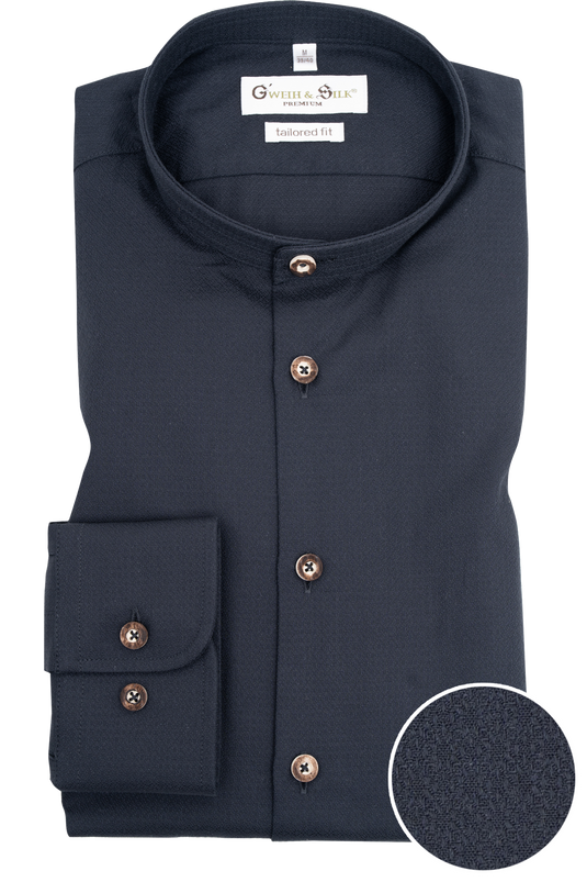 Herren Trachtenhemd Gweih & Silk ALPSEE 13/261 in schwarz - Vorderansicht mit Stoffdetail