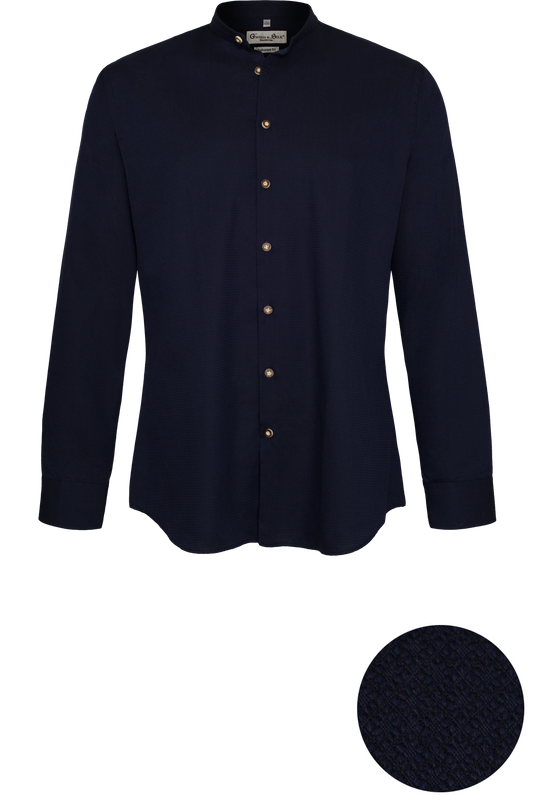 Herren Trachtenhemd Gweih & Silk ALPSEE 03/202 in NAVY - Vorderansicht mit Stoffdetail