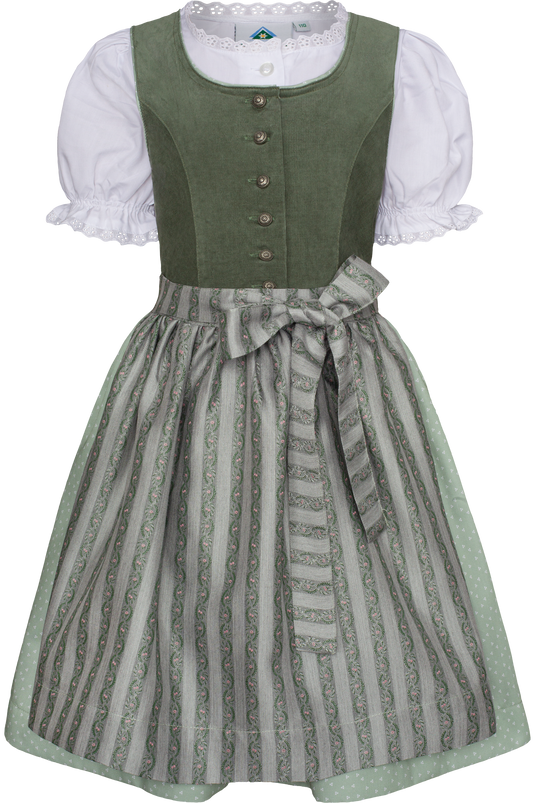 Kinder-Corddirndl mit Bluse Isar-Trachten 63226 M. BLUSE in GRÜN - Vorderansicht